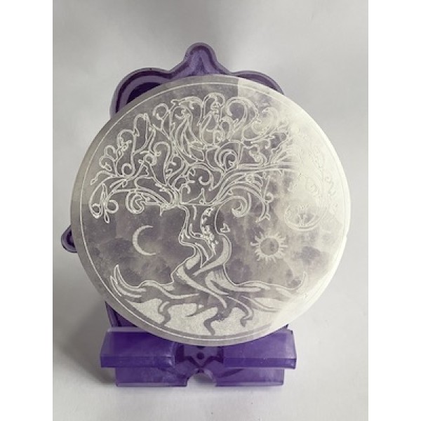 Selenite Charging Plate Tree of Life sun and moon